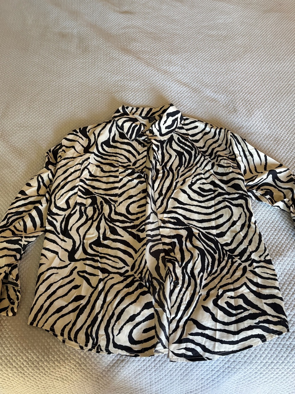 SHEIN Black & White Zebra Print Button-Up